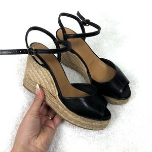 Castañer Women's Brook Espadrille Wedges Black Round Toe Heel Size 37 EU 6.5 US